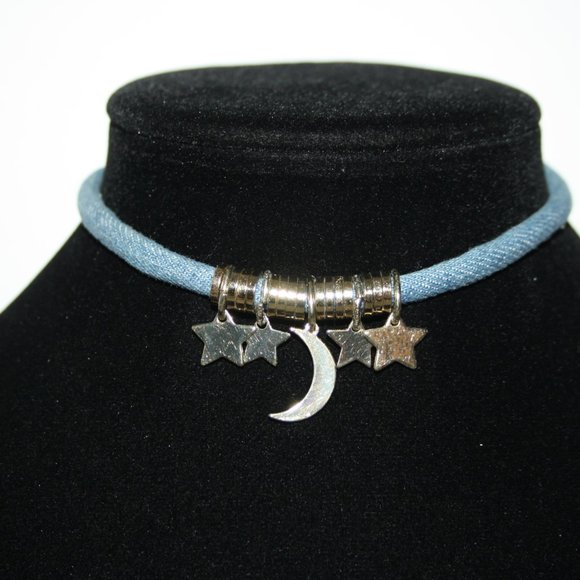 Beautiful gold and jean choker necklace with moon and stars American Eagle